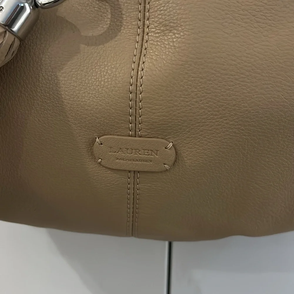 Lauren Ralph Lauren Tan Leather Hobo Bag with Tassel